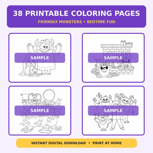 Printable Monster Coloring Book for Kids – 38 Digital Coloring Pages
